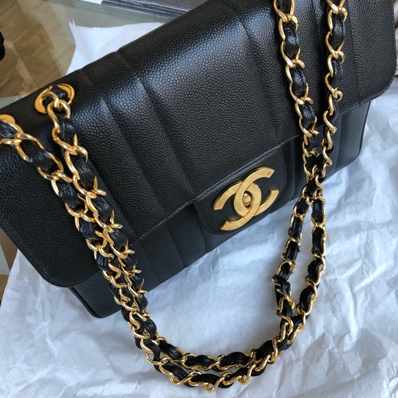 Vintage Caviar Jumbo Vertical Stripe Black GHW - Picture 6 of 8